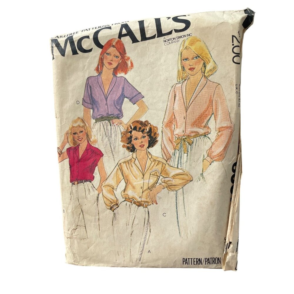 Vintage McCalls 6367 Misses Set Of Blouses Sewing Pattern Size 12 Retro DIY CUT